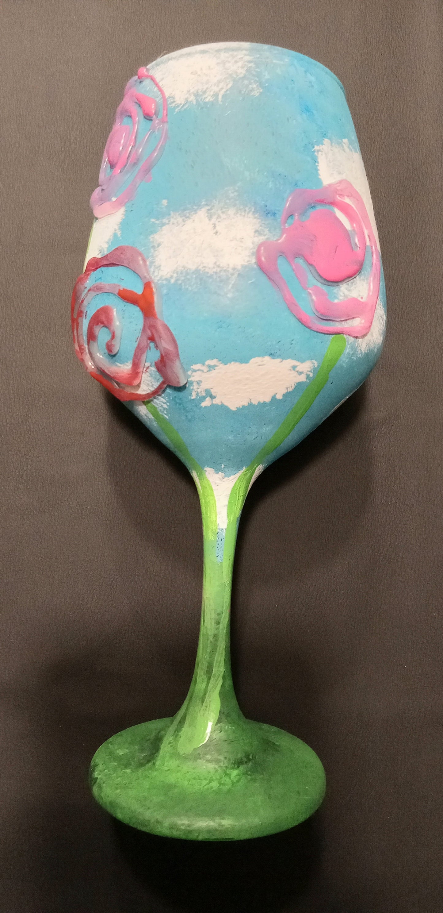 Painted wine glass- Textured flower themed