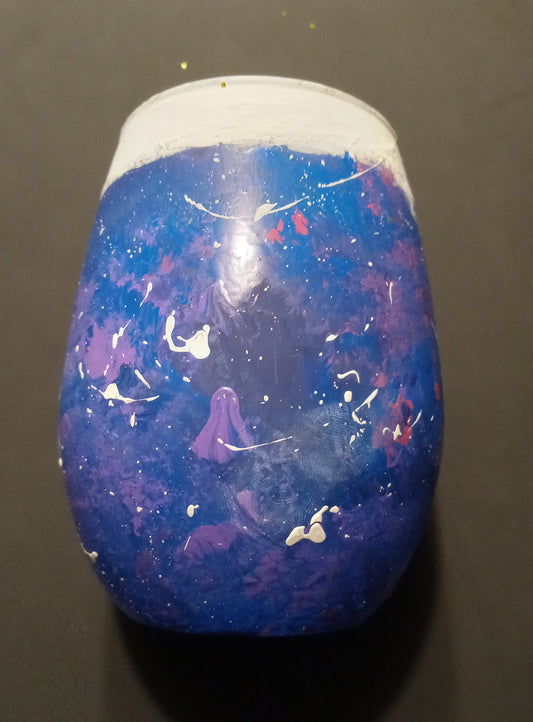 Painted glass cup- Galaxy themed