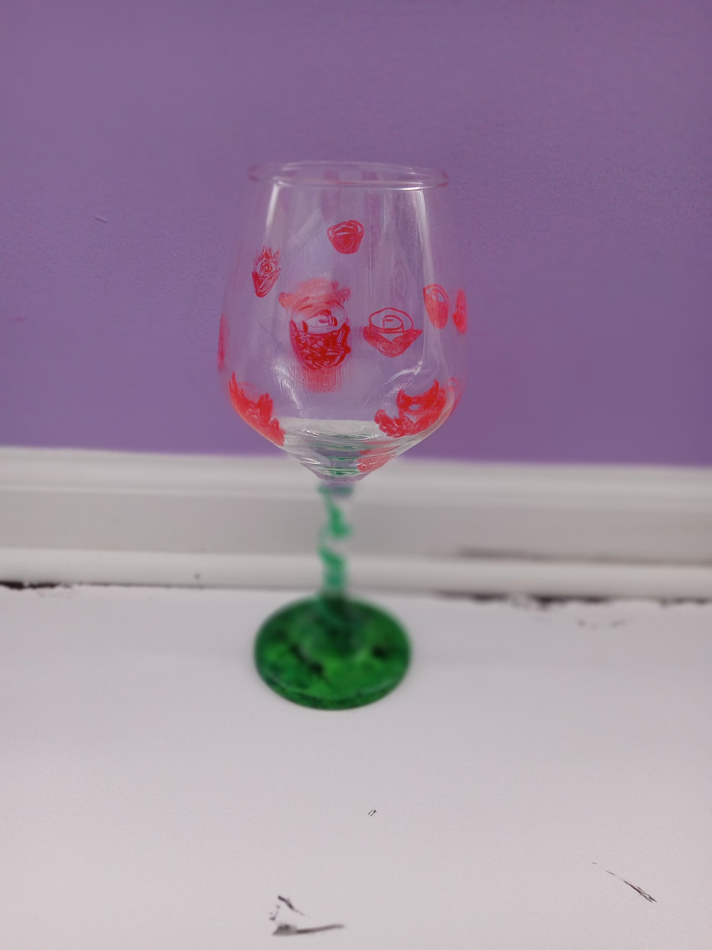 Painted wine glass- textured rose themed