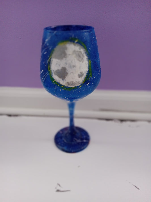 Painted wine glass- Moon themed